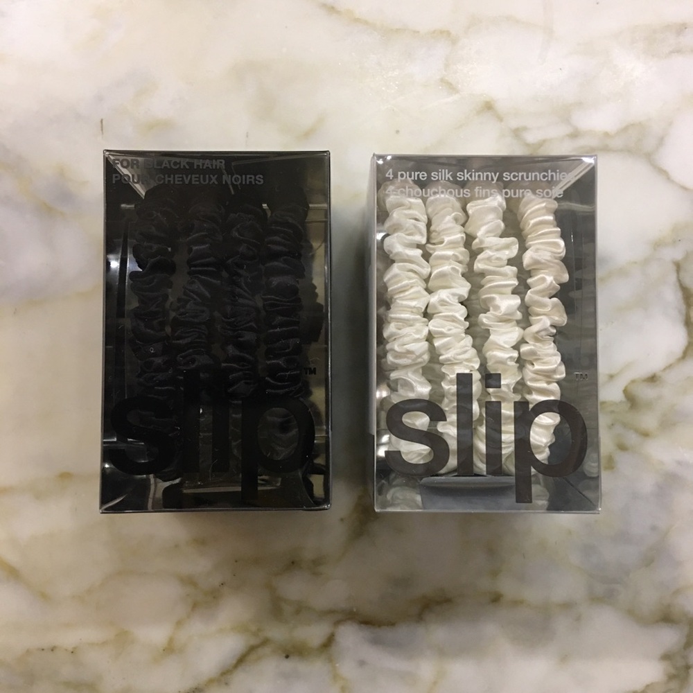 NWT 8 Slip skinny pure silk scrunchies Black & White